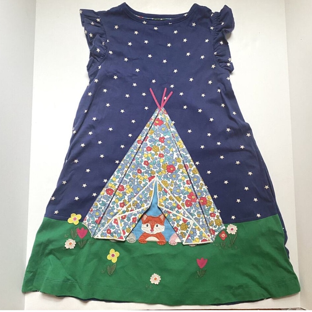 Mini Boden Lift the Flap Blue Star Teepee Fox Dress